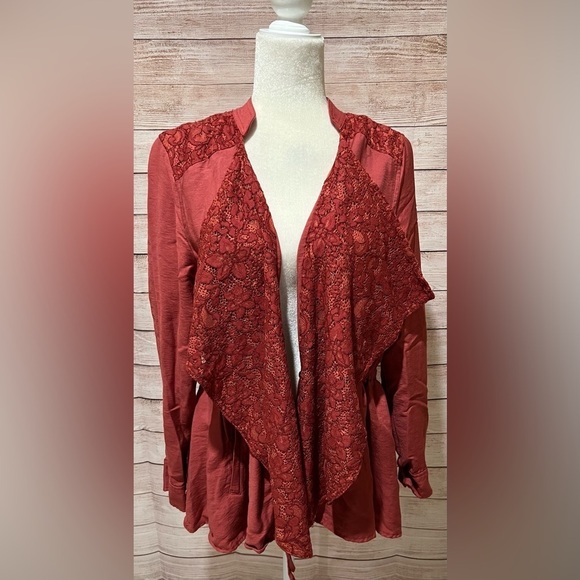 LOGO Lori Goldstein Womens Jacket Open Front Cardigan Lace Drawstring size 12 - Picture 1 of 5